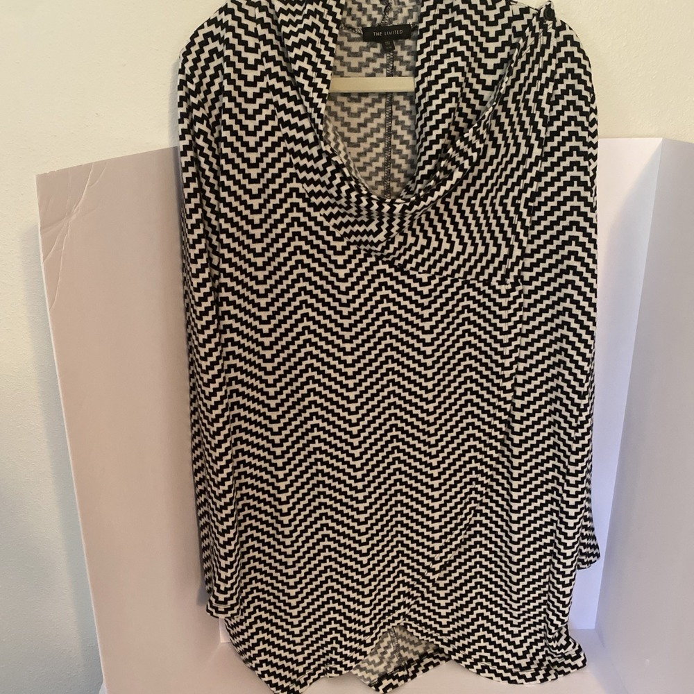 The Limited Women Wrap Around Blouse‎ Long Sleeve Herringbone Black/white XL M1
